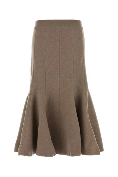 Bottega Veneta Cashmere Blend Skirt Flared Hem Waistband In Brown