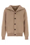 Bottega Veneta Wool Cardigan With Folded Collar And Ribbed Cuffs In Brown