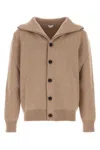 Bottega Veneta Wool Cardigan With Folded Collar And Ribbed Cuffs In Neutral