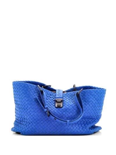 Pre-owned Bottega Veneta Capri Intrecciato Nappa Medium Tote Bag In Blue