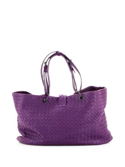 Pre-owned Bottega Veneta Capri Intrecciato Nappa Medium Tote Bag In Purple