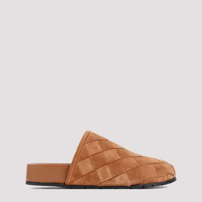 Bottega Veneta Caramel Brown Leather Reggie Suede Mules