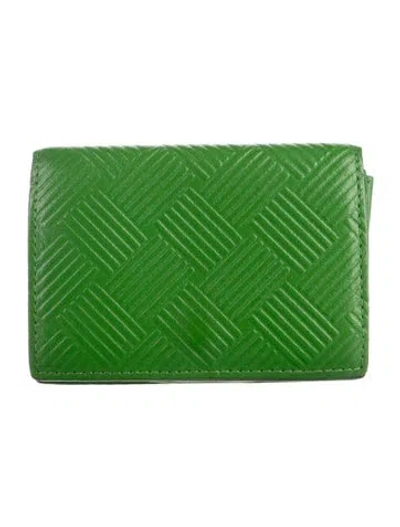Pre-owned Bottega Veneta Card Case Embossed Leather Bifold Wallet In Green