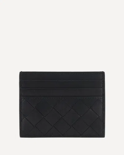 Bottega Veneta Mens Black-silver Intrecciato Leather Card Holder In Multi