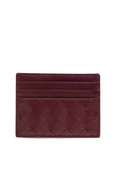Bottega Veneta Womens Intrecciato Leather Card Holder Barolo-gold