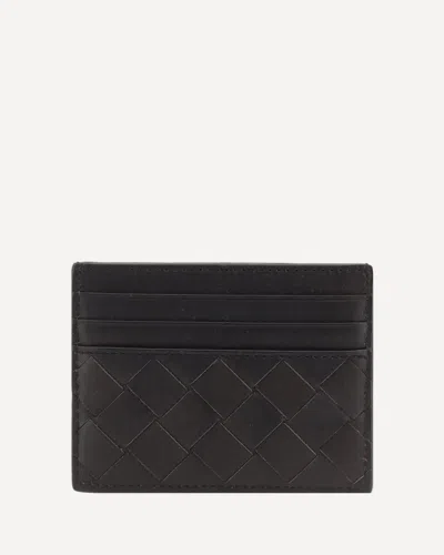 Bottega Veneta Mens Black-silver Intrecciato Leather Card Holder In Multi