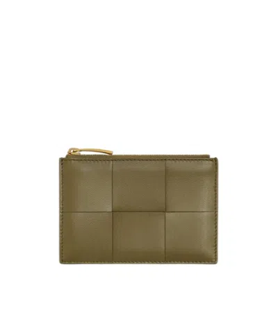 Bottega Veneta Card Type Zipper Card Holder In Seaweed/dark Praline