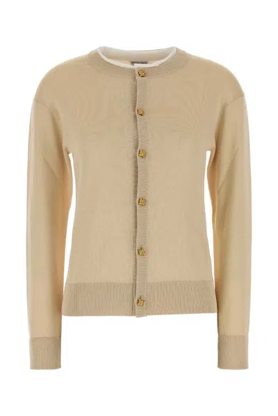 Bottega Veneta Cardigan Bordo Bianco E Bottoni Metallo Oro In Neutral