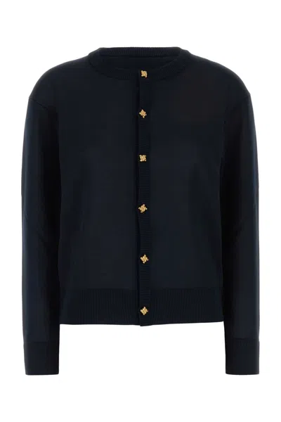 Bottega Veneta Cardigan Bordo Bianco E Bottoni Metallo Oro In Blue