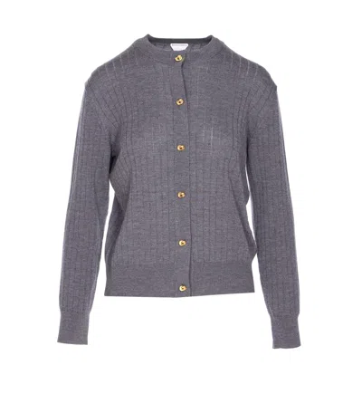 Bottega Veneta Ribbed Wool Cardigan Knitwear Grey In Gray