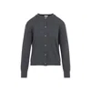 Bottega Veneta Grey Crewneck Cardigan With Knot Buttons Closure And Ribbed Knit In Wool Woman In Blue