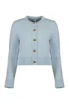 Bottega Veneta Cardigan In Bouclé Wool In Blue