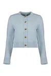 Bottega Veneta Cardigan In Bouclé Wool In Blue
