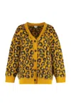 Bottega Veneta Womens V-neck Leopard Wool-blend Cardigan Egg Yolk Fondant In Yellow