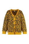 Bottega Veneta Womens V-neck Leopard Wool-blend Cardigan Egg Yolk Fondant In Yellow