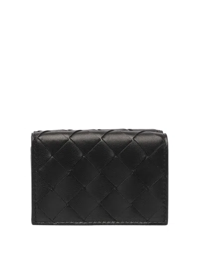 Bottega Veneta Intrecciato Tiny Tri-fold Wallet In Black