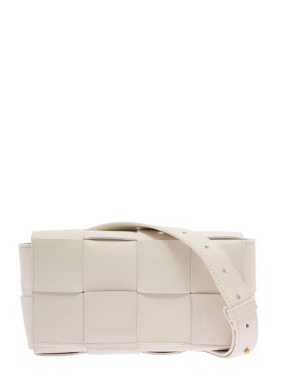 Bottega Veneta 'casettte' Mini White Belt Bag With Intreccio Motif In Smooth Leather Woman In Multicolor