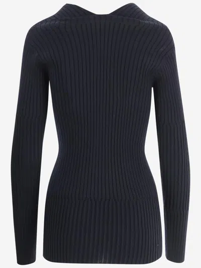 Bottega Veneta Cashmere And Silk Ribbed Sweater In Navy