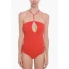 Bottega Veneta Cashmere Blend Gauge Bare-back Bodysuit In Red