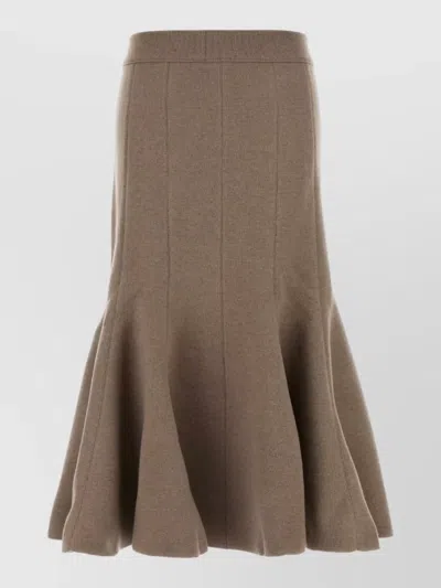 Bottega Veneta Cashmere Blend Skirt Flared Hem Waistband In Brown