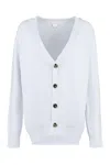 Bottega Veneta Powder Blue Stretch Cashmere Blend Cardigan In White