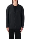 Bottega Veneta Cashmere Cardigan With Intrecciato Leather Patches In Black