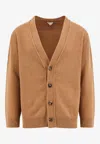 Bottega Veneta V-neckline Stretch Cashmere Blend Cardigan In Brown