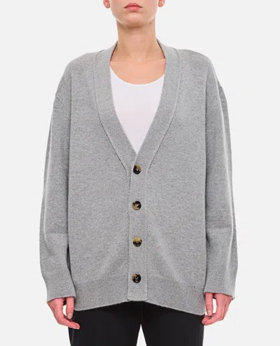 BOTTEGA VENETA CASHMERE CARDIGAN WITH WOVEN LEATHER ELBOW PATCH