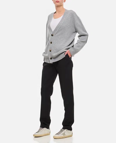 BOTTEGA VENETA CASHMERE CARDIGAN WITH WOVEN LEATHER ELBOW PATCH
