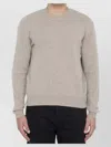 Bottega Veneta Cashmere Crewneck Jumper With Leather Elbow Patches In Gray