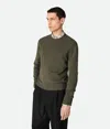 Bottega Veneta Classic Cashmere Blend Sweater With Intrecciato Suede Hearts In Green