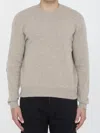 Bottega Veneta Cashmere Pullover With Leather Patches In Beige