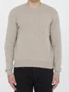 Bottega Veneta Cashmere Crewneck Jumper With Leather Elbow Patches In Gray