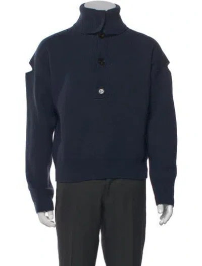 Pre-owned Bottega Veneta Cashmere Mock Neck Cardigan In Blue