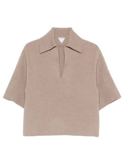 Bottega Veneta Women Cappuccino Cashmere Blend Polo Shirt In Brown
