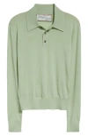 Bottega Veneta Green Polo With Classic Collar And Embroidered Logo On The Front In Light Cashmere Wo In Green