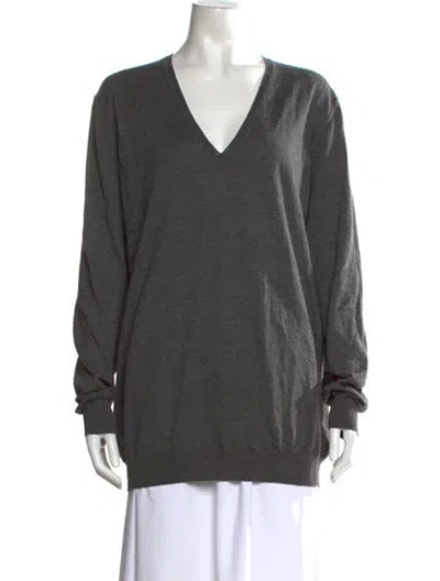 Pre-owned Bottega Veneta Cashmere V-neck Sweater In Gray