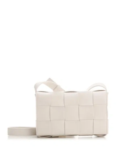 Bottega Veneta 'small Cassette'  White Crossbody Bag In Intreccio Nappa Leather Woman