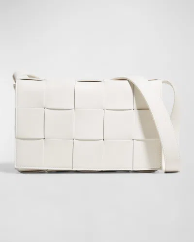 Bottega Veneta Cassette Intrecciato Leather Shoulder Bag In White