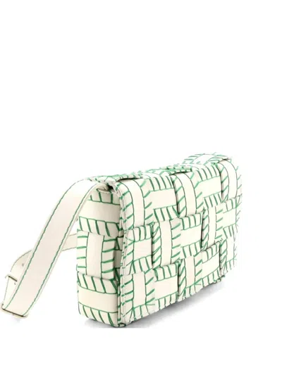 Pre-owned Bottega Veneta Cassette Baseball Stitch Maxi Intrecciato Leather Medium Crossbody Bag In White