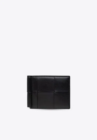 Bottega Veneta Cassette Bill Clip Intrecciato Leather Wallet In Black