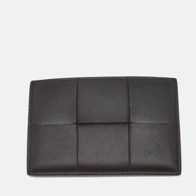 Pre-owned Bottega Veneta Cassette Brown Intrecciato Leather Card Holder