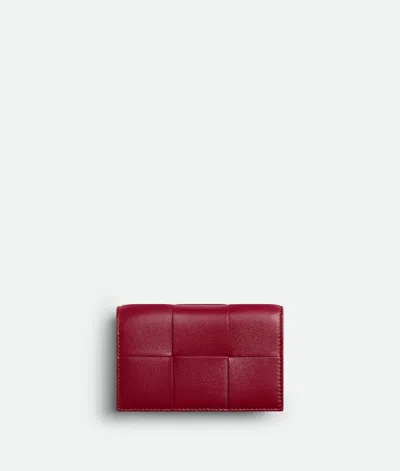 Bottega Veneta Cassette Card Case In Dark Red / Bliss Washed