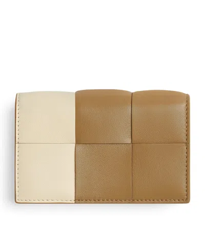 Bottega Veneta Cassette Business Card Case In Dark Praline / Sea Salt