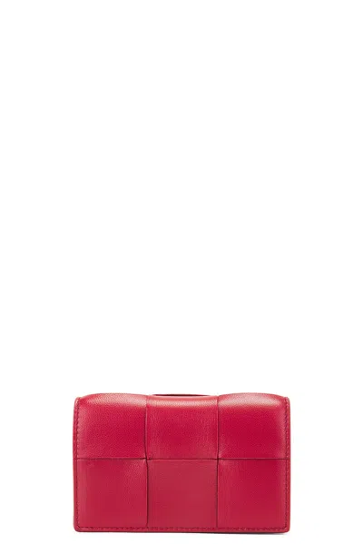 Bottega Veneta Cassette Card Case In Dark Red / Bliss Washed