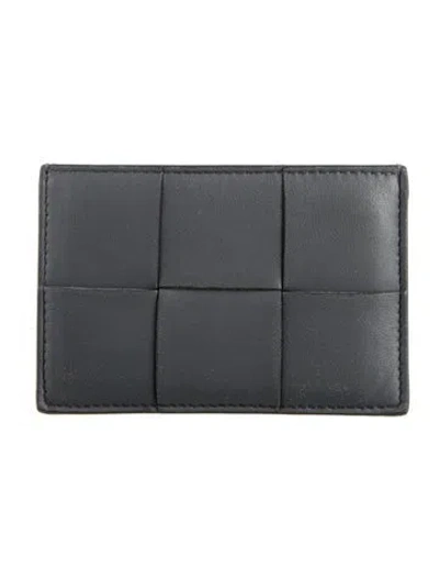 Pre-owned Bottega Veneta Cassette Card Holder Intrecciato Weave Card Holder In Grey