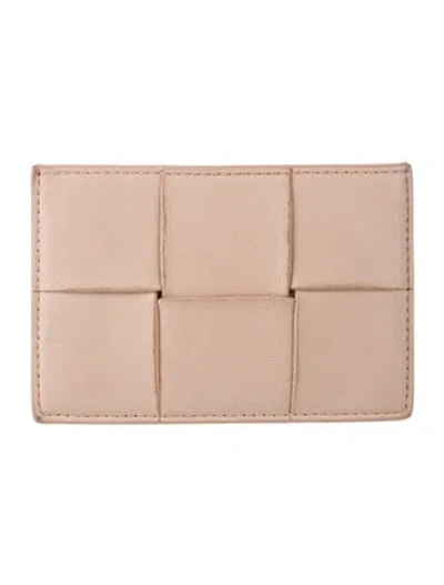 Pre-owned Bottega Veneta Cassette Card Holder Intrecciato Weave Card Holder In Pink