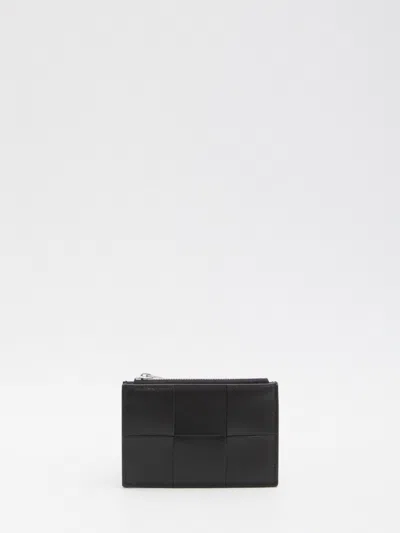 Bottega Veneta Cassette Card Holder With Zip In Black