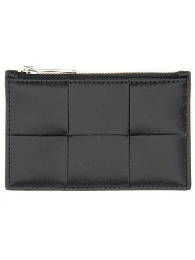 Bottega Veneta Cassette Card Holder With Zipper In Black