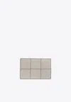 Bottega Veneta Cassette Cardholder In Intreccio Leather In Agate Gray